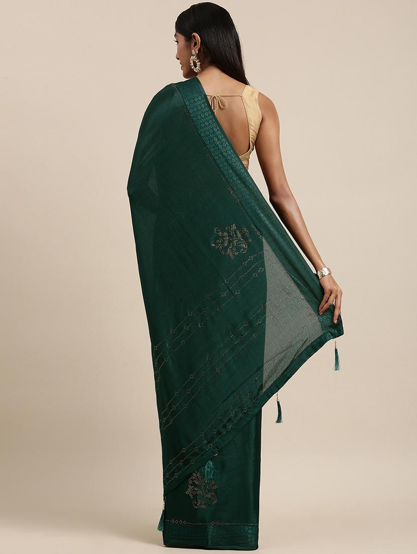 tassel detailed bordered saree with blouse - 18388558 - Standard Image - 1