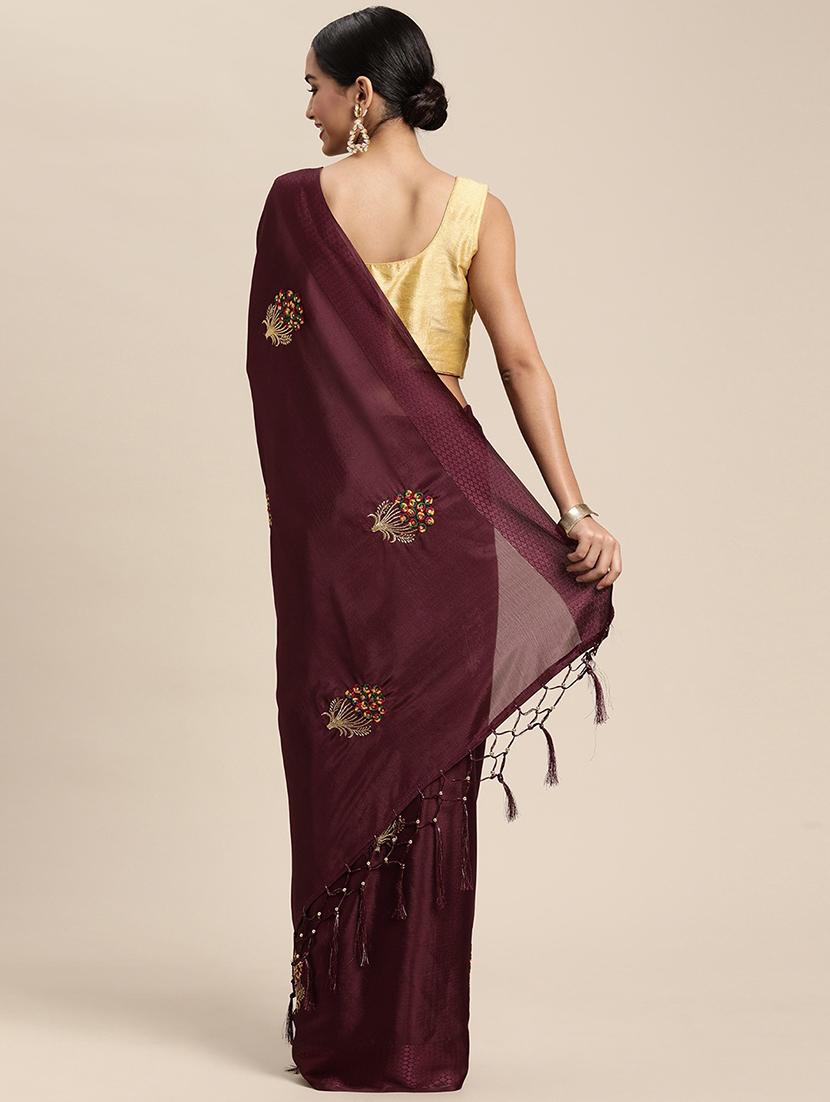 purple chiffon embroidered saree with blouse - 18388702 -  Standard Image - 1