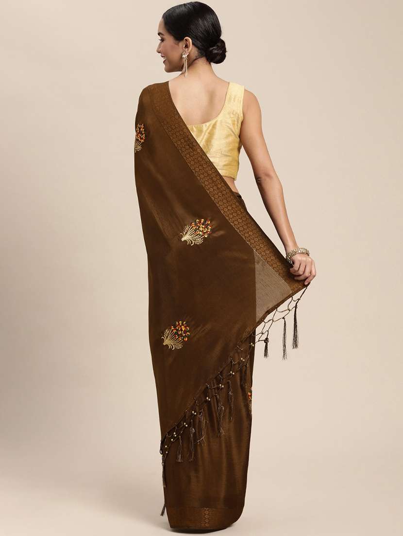 brown chiffon embroidered saree with blouse - 18388704 -  Standard Image - 1
