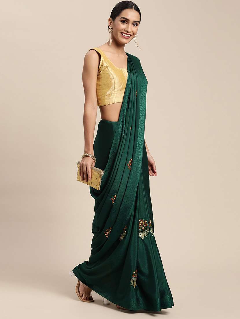 green chiffon embroidered saree with blouse