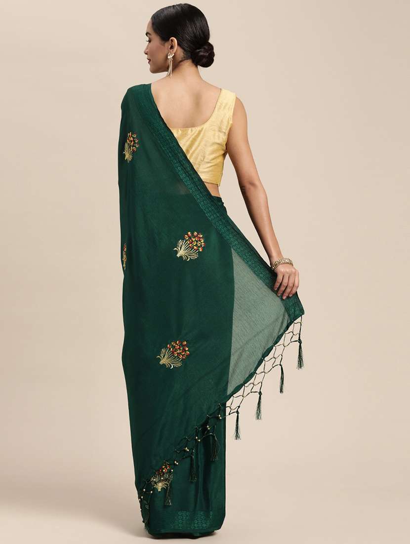 green chiffon embroidered saree with blouse - 18388705 -  Standard Image - 1