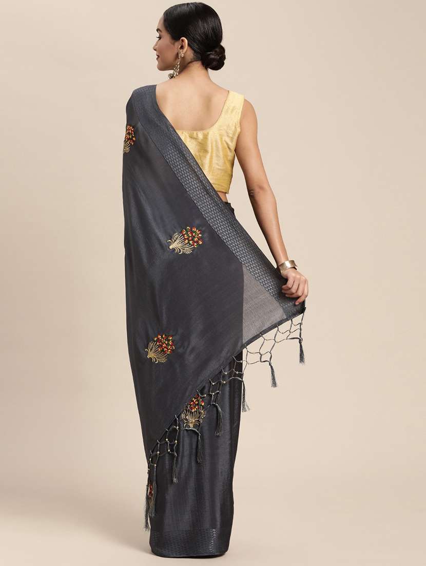 grey chiffon embroidered saree with blouse - 18388706 -  Standard Image - 1