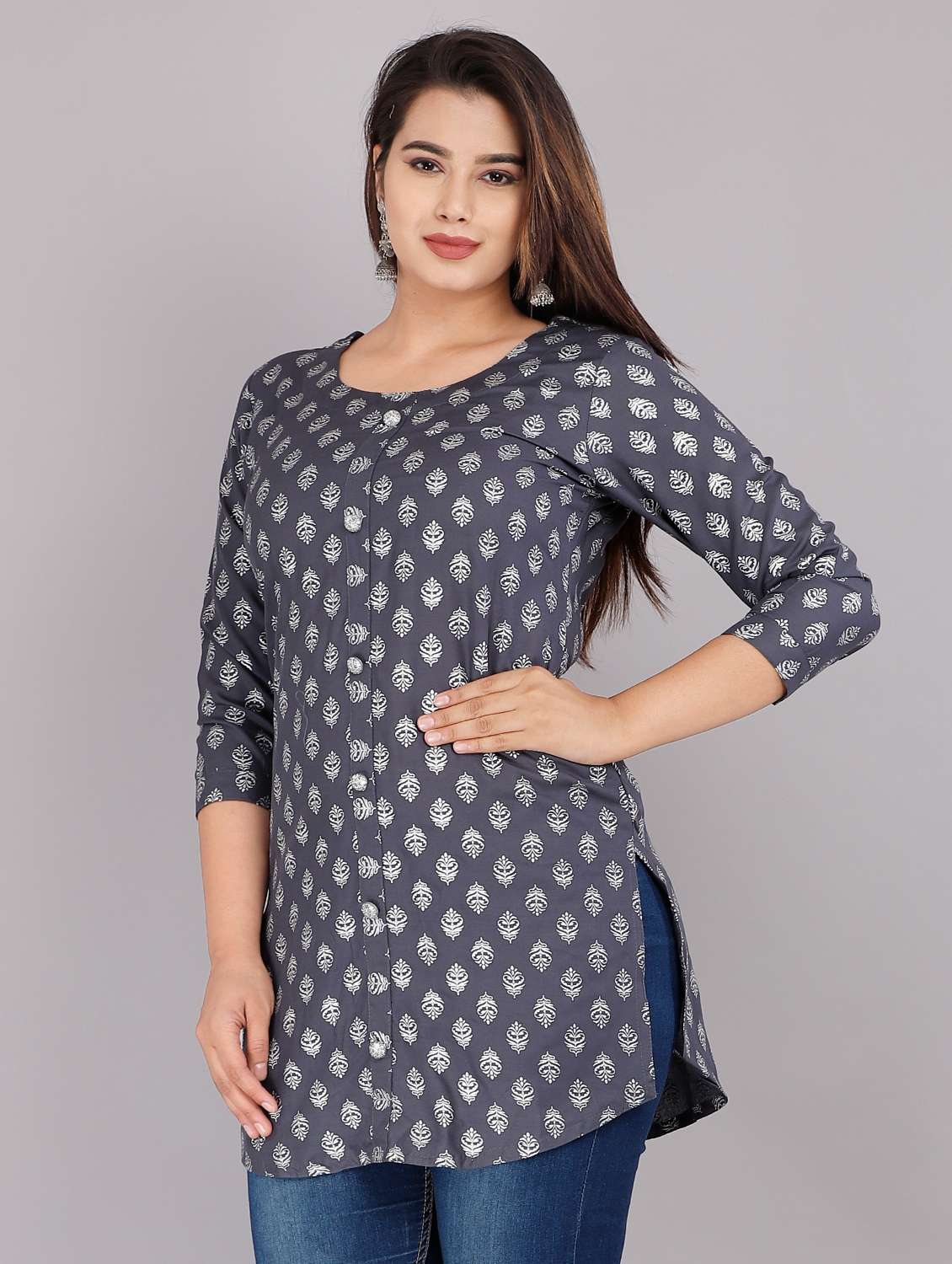 grey printed straight kurti