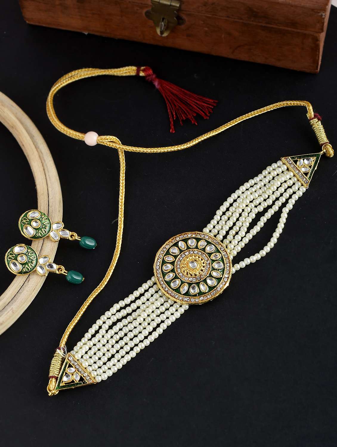 white brass necklaces and earring