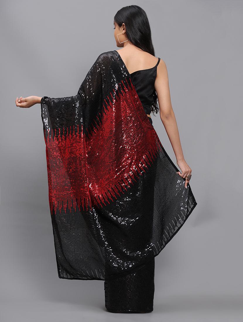 red georgette embroidered saree with blouse - 18389054 -  Standard Image - 1