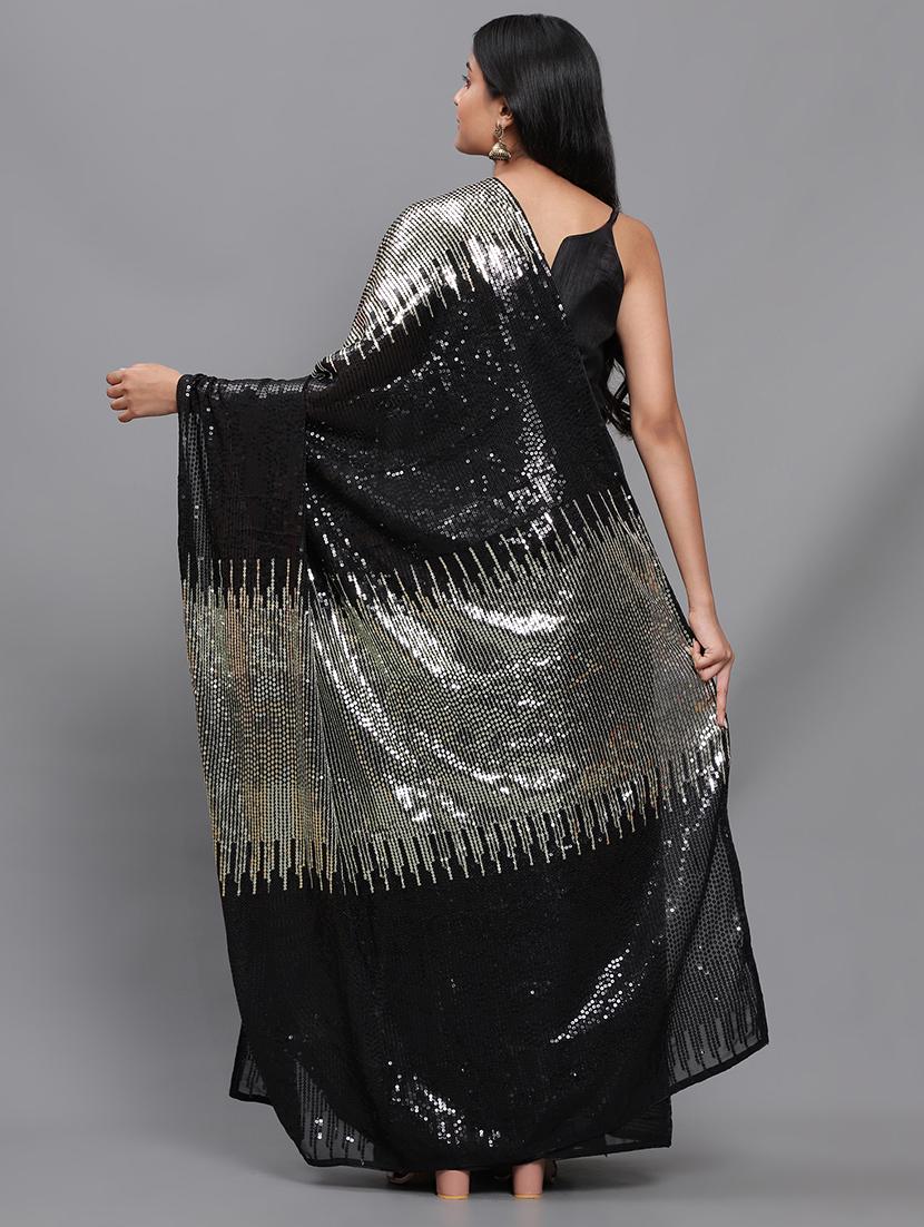 grey georgette embroidered saree with blouse - 18389057 -  Standard Image - 1