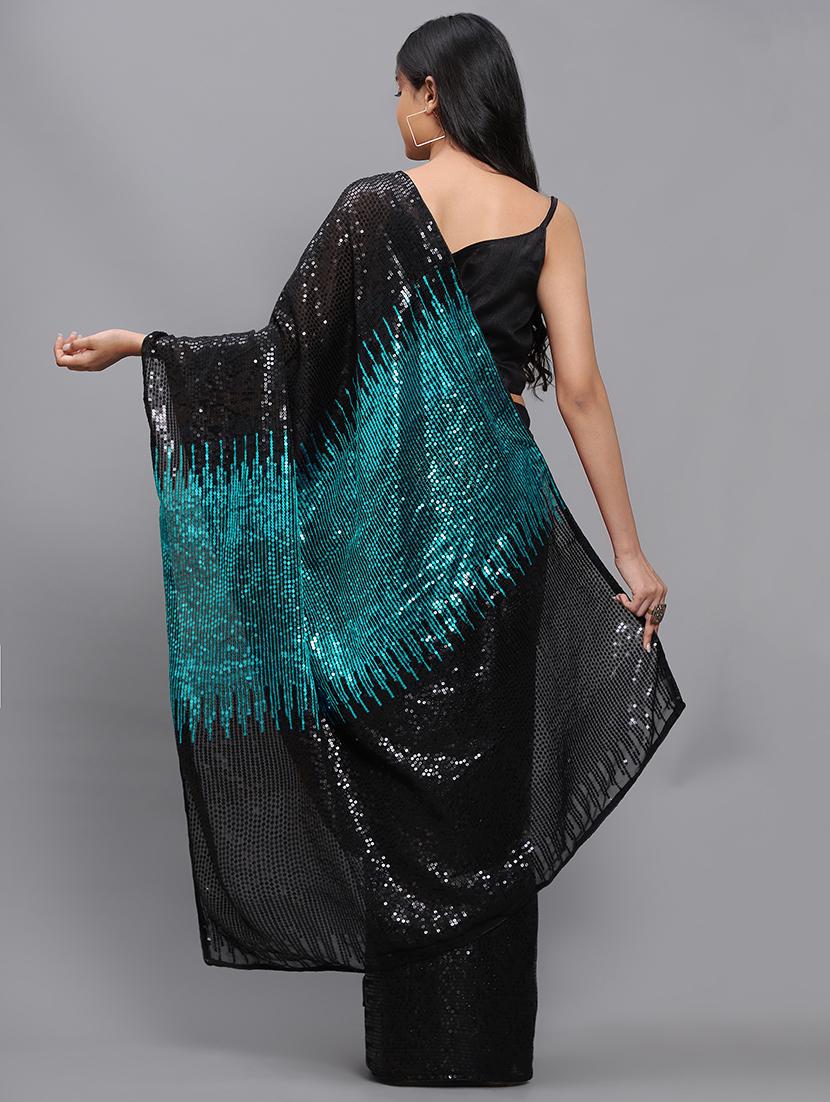 turquoise georgette embroidered saree with blouse - 18389064 - Standard Image - 1