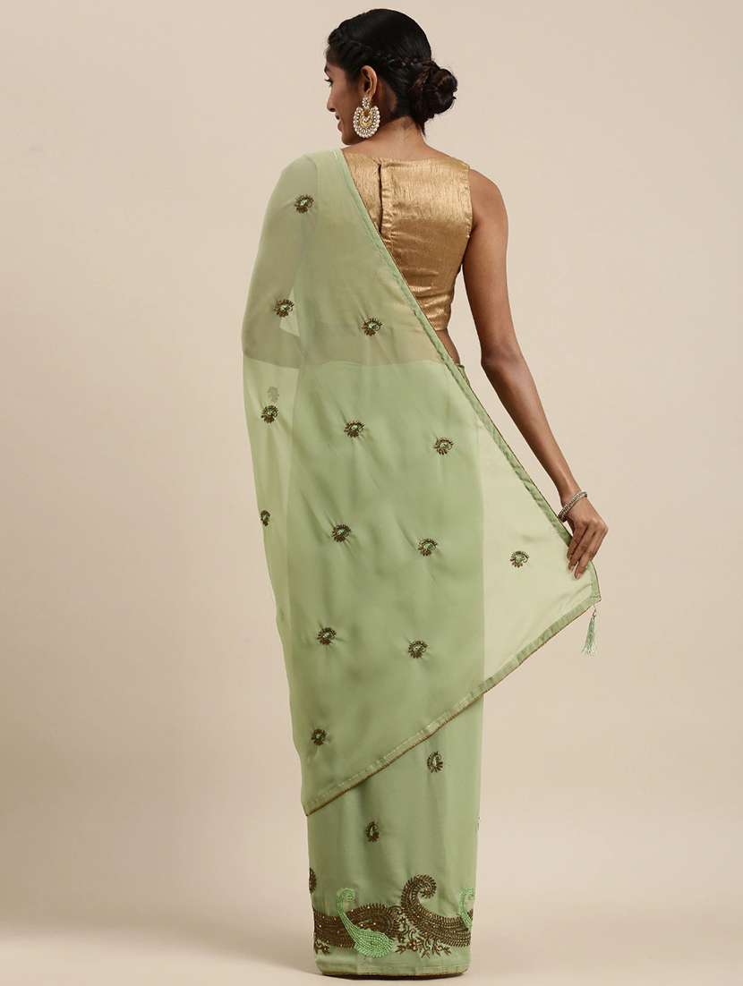 green georgette embroidered saree with blouse - 18389102 -  Standard Image - 1