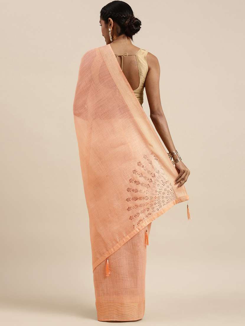 peach cotton silk plain saree - 18389409 -  Standard Image - 1