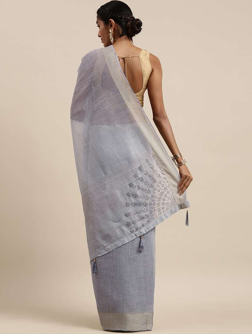 women's bordered grey colored saree with blouse - 18389411 -  Standard Image - 1