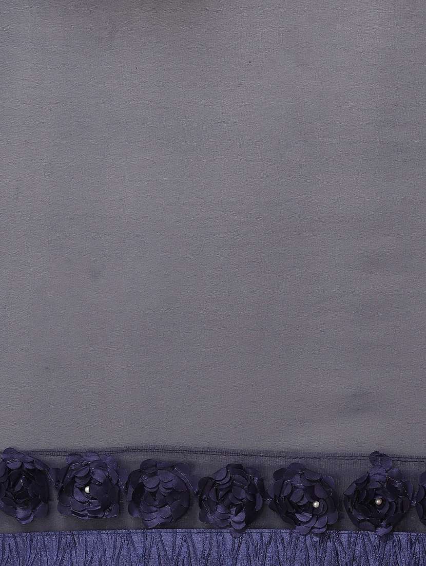 women's solid navy blue colored saree with blouse - 18389414 -  Standard Image - 4