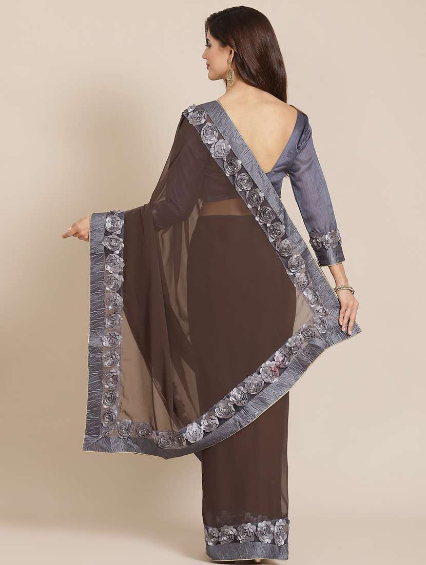 women's bordered royal blue colored saree with blouse - 18389418 -  Standard Image - 1