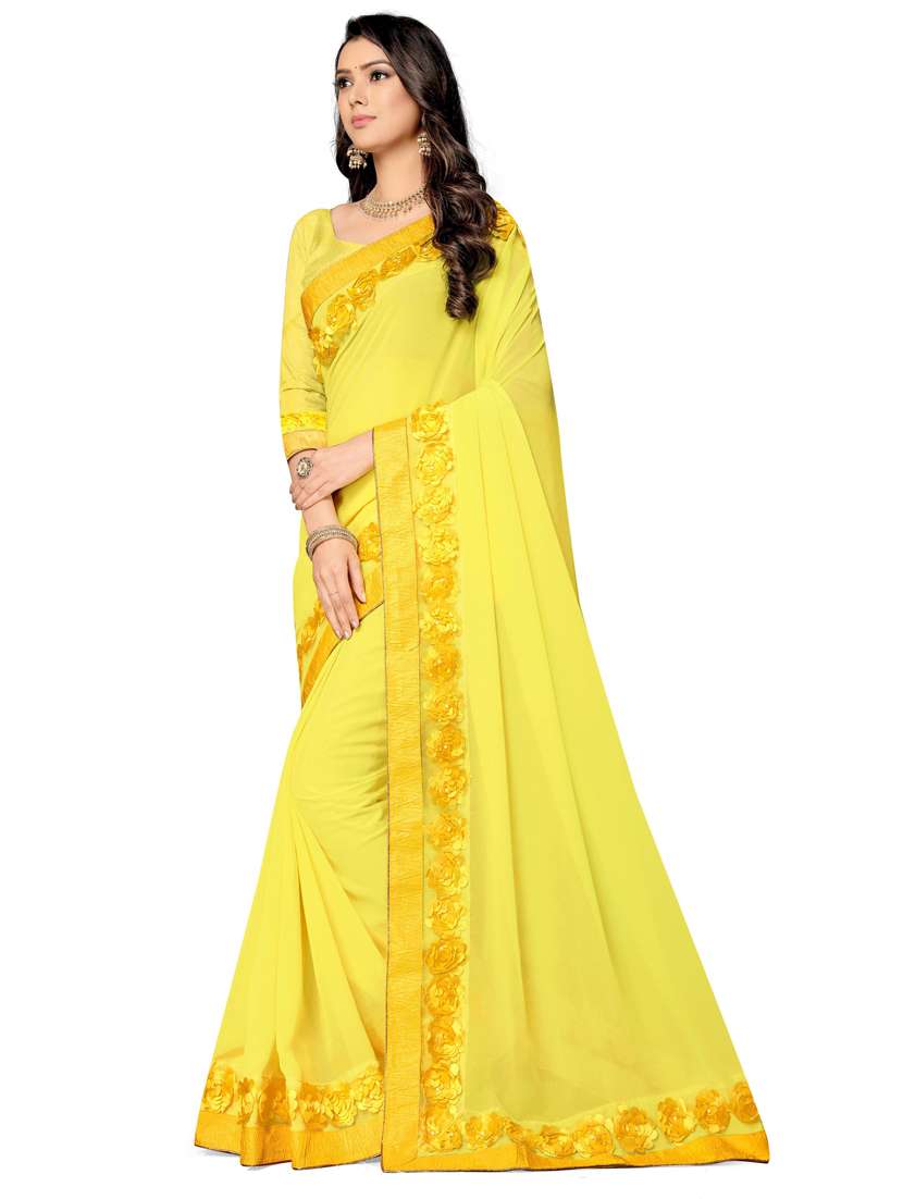yellow georgette bordered saree with blouse - 18389591 - Standard Image - 1