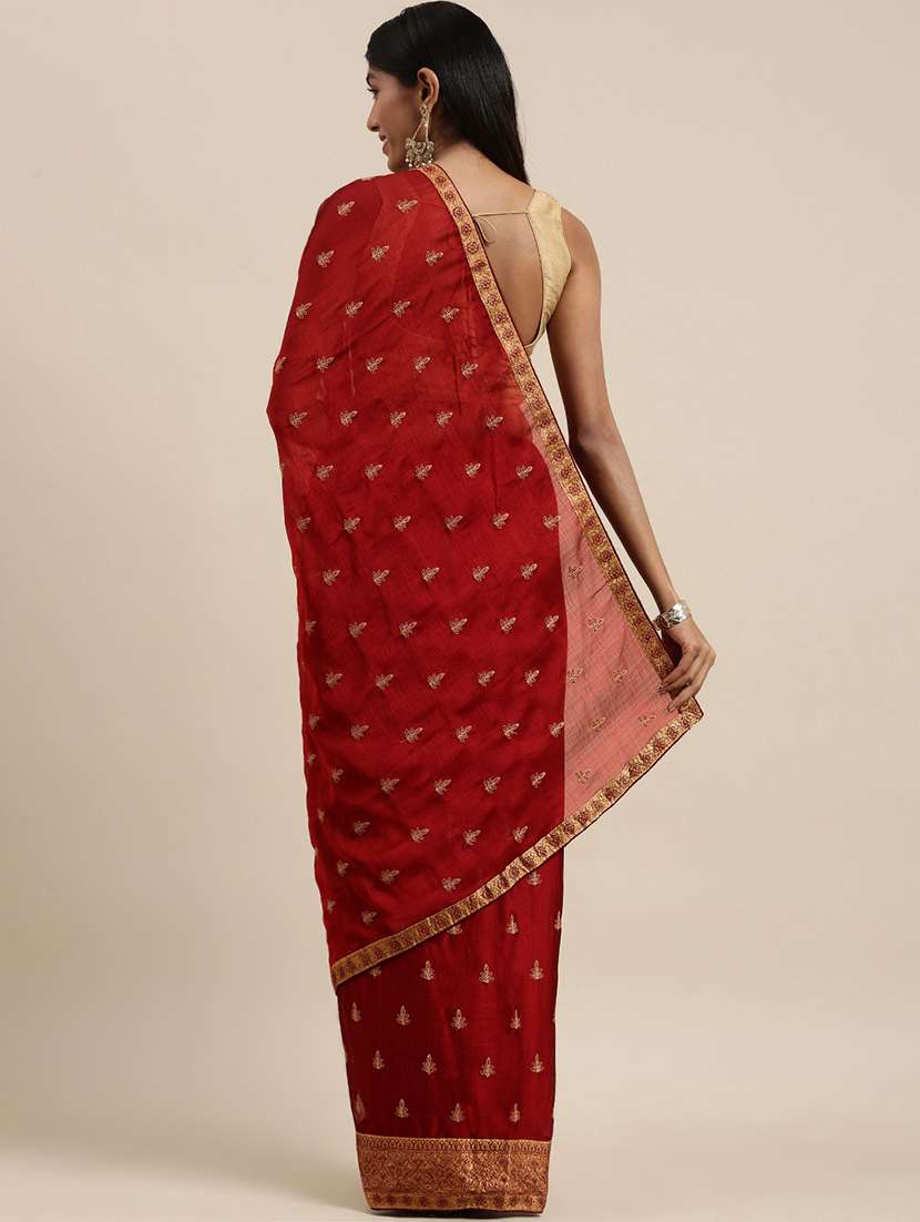 maroon chiffon embroidered saree with blouse - 18389603 -  Standard Image - 1