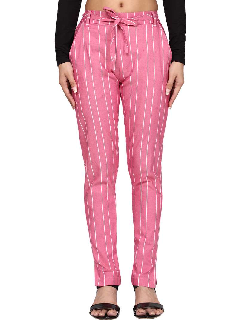 women mid rise striped cigarette pant