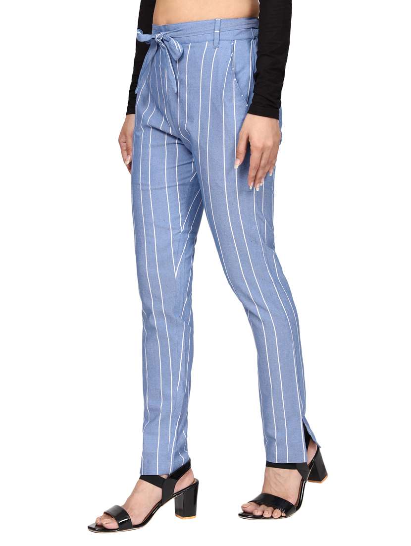 women mid rise striped cigarette pant - 18389613 -  Standard Image - 1