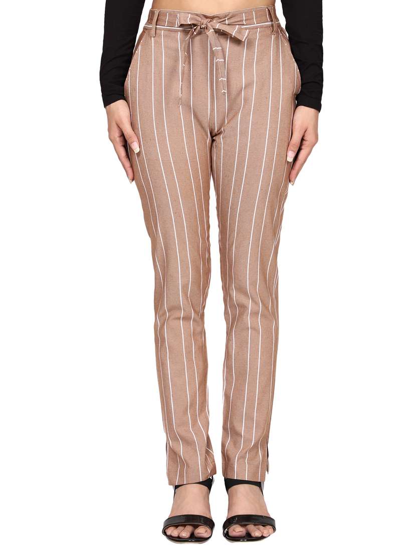 women mid rise striped cigarette pant