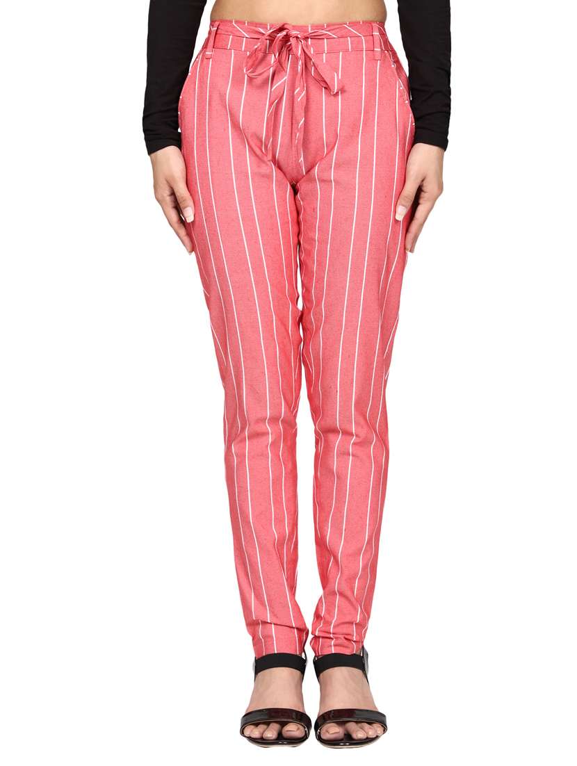 women mid rise striped cigarette pant