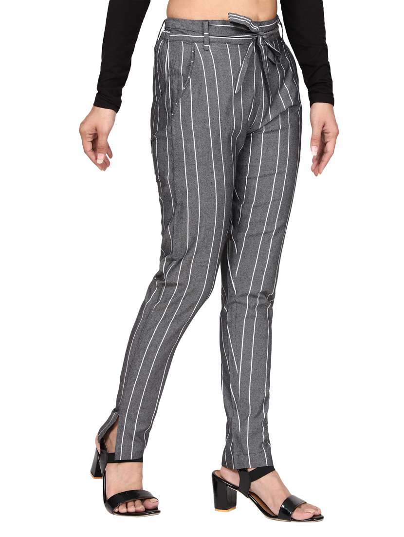 Women Mid Rise Striped Cigarette Pant
