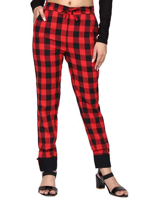 women mid rise checkered cigarette pant - 18389618 -  Standard Image - 0