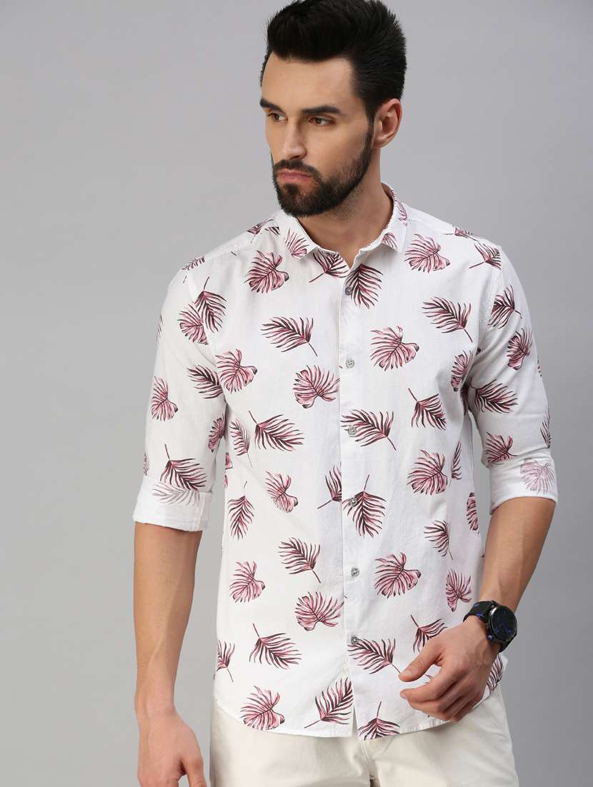 mens leaf print casual shirt