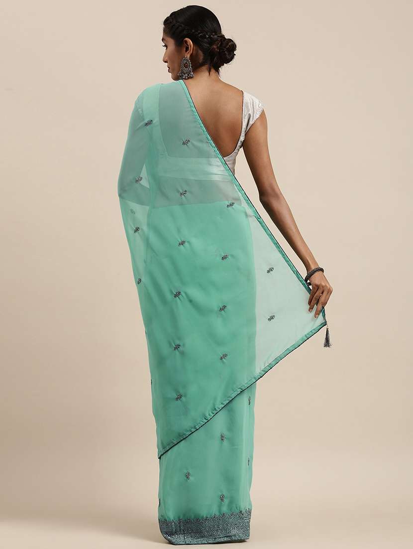 turquoise georgette embroidered saree with blouse - 18390128 - Standard Image - 1