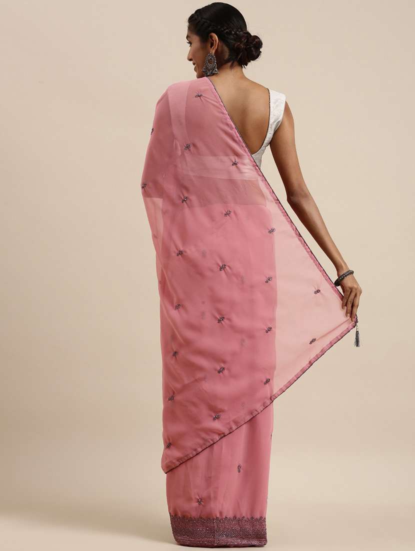 pink georgette embroidered saree with blouse - 18390129 -  Standard Image - 1