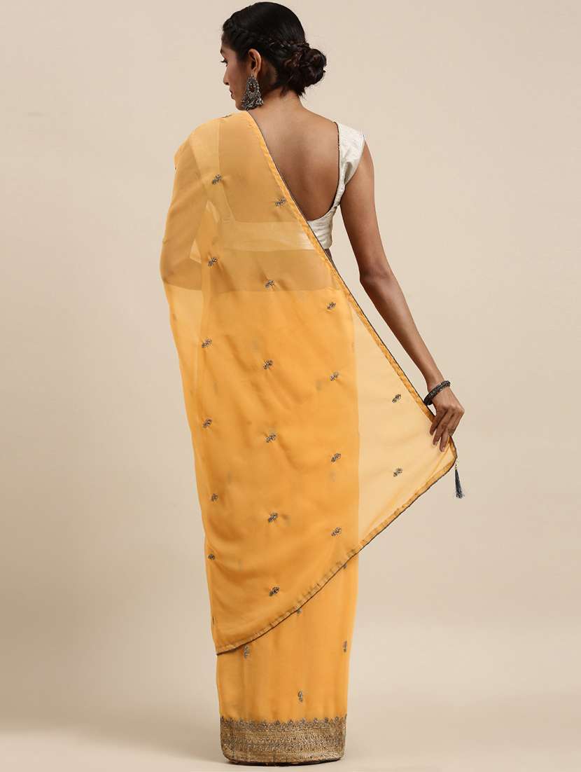yellow georgette embroidered saree with blouse - 18390131 - Standard Image - 1