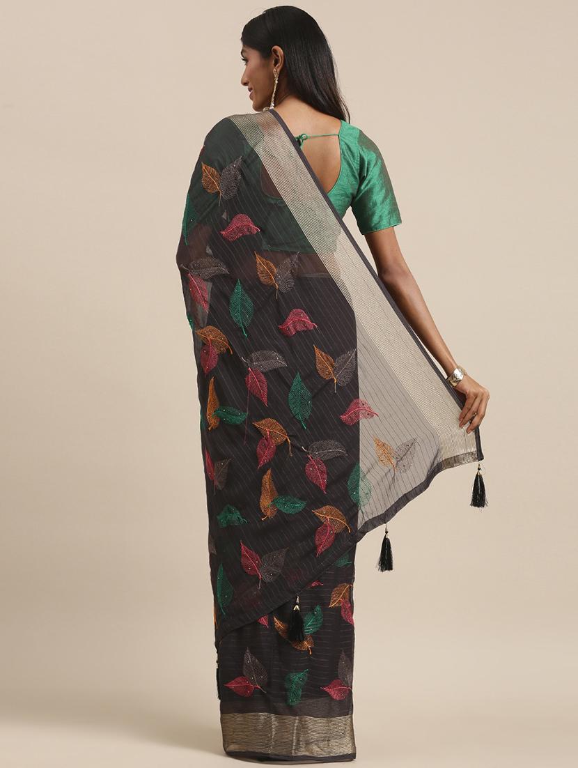 grey chiffon embroidered saree with blouse - 18390137 -  Standard Image - 1