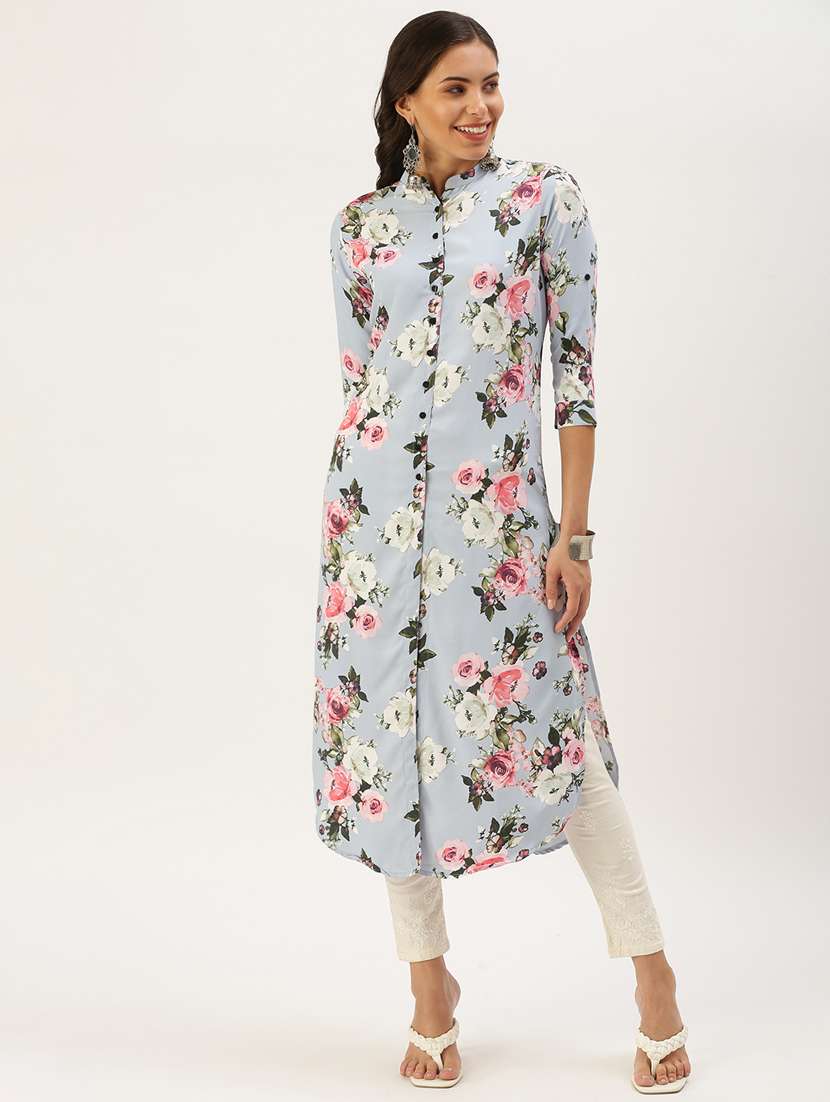 blue floral straight kurta