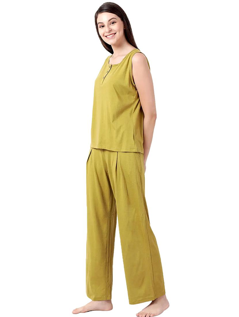 olive green solid nightwear pajama set - 18390368 - Standard Image - 1