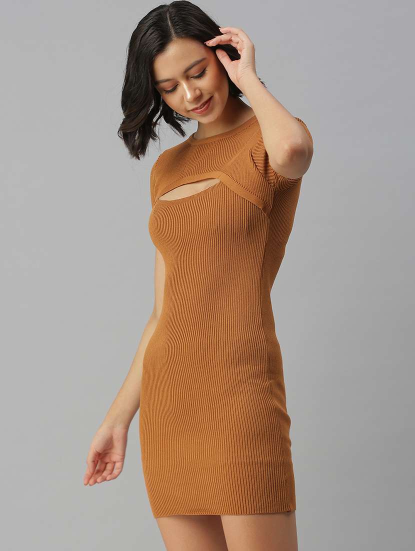 round neck solid bodycon dress - 18390416 -  Standard Image - 1