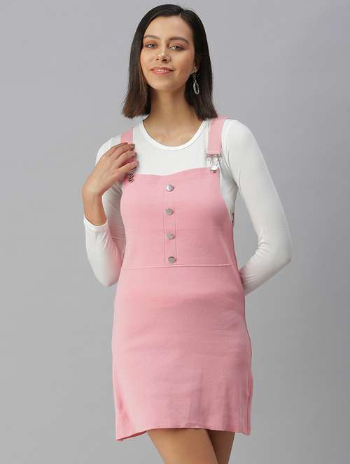 long sleeved solid pinafore dress - 18390436 -  Standard Image - 0