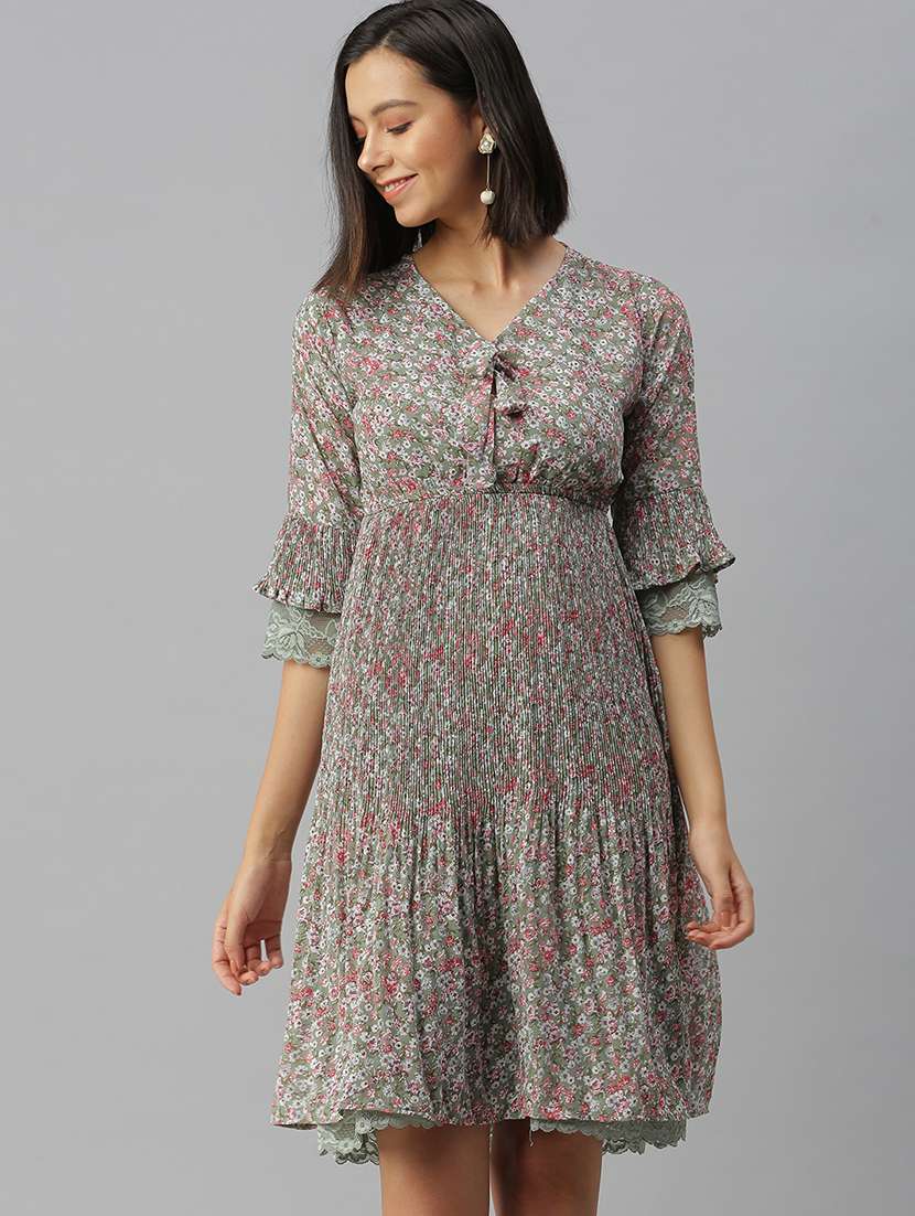 v-neck floral fit & flare dress