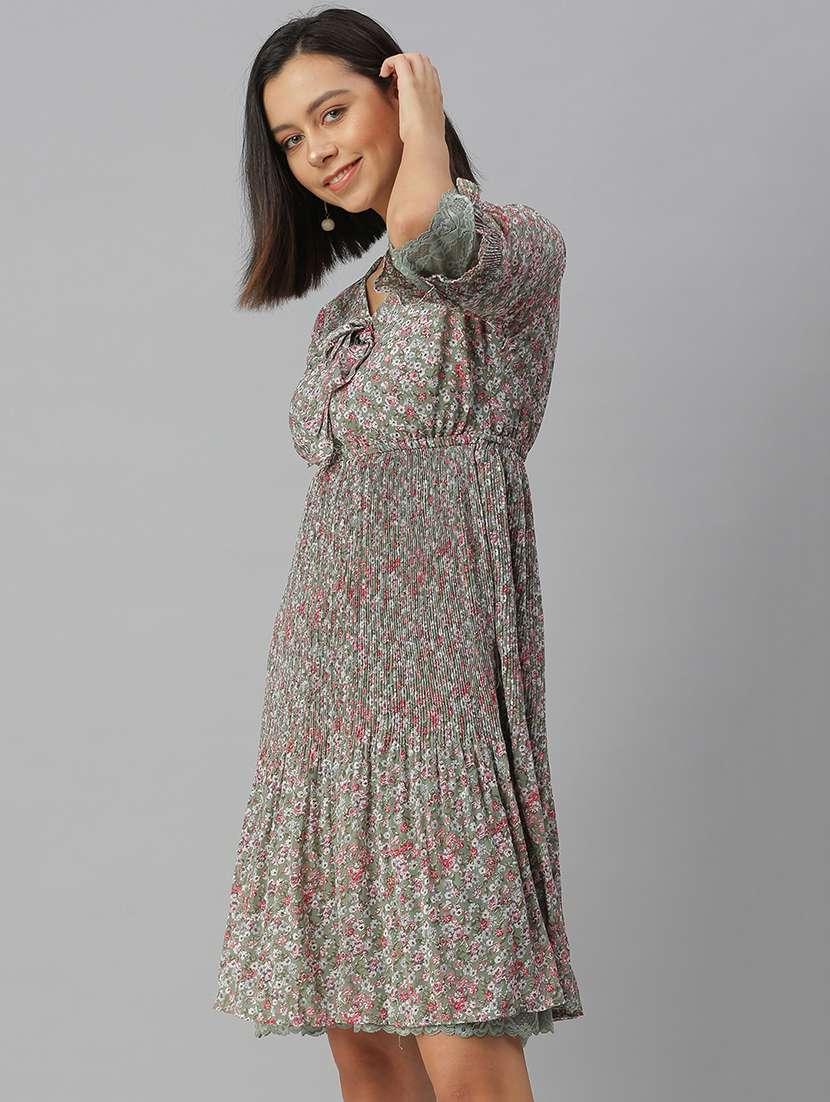 v-neck floral fit & flare dress - 18390444 -  Standard Image - 1