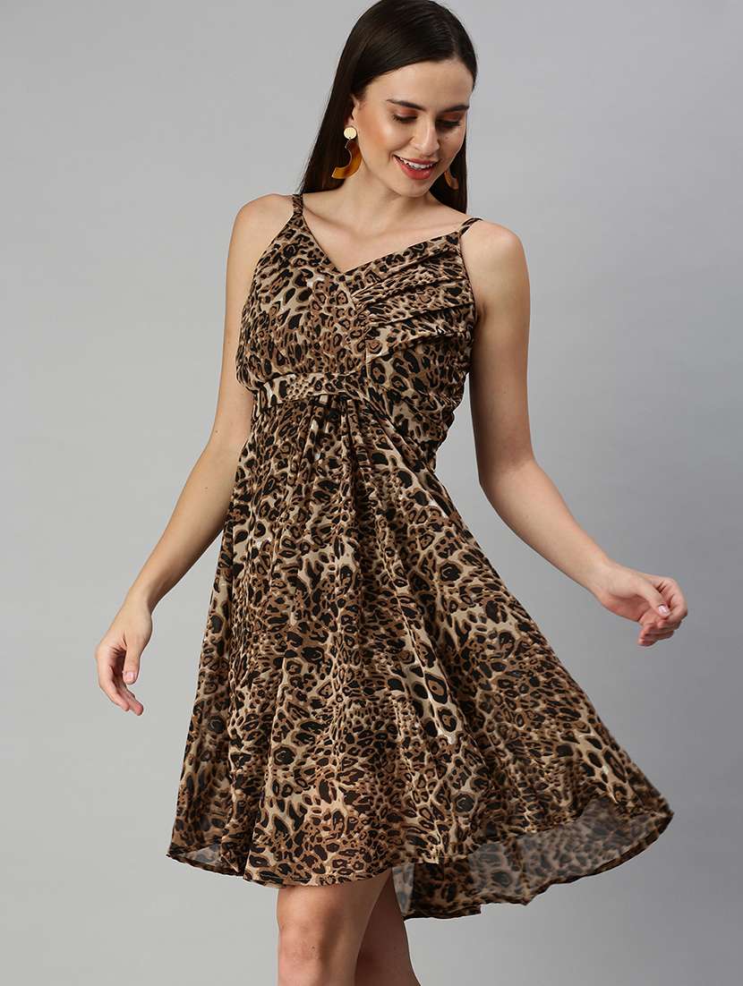 sleeveless printed fit & flare dress - 18390445 -  Standard Image - 1