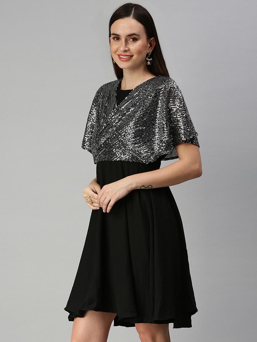 women's fit & flare self design dress - 18390458 -  Standard Image - 1