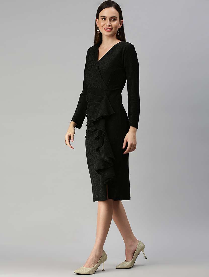 v-neck solid bodycon dress - 18390459 -  Standard Image - 1