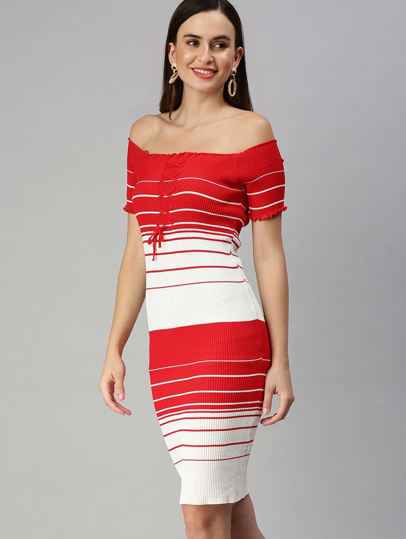 short sleeved striped bodycon dress - 18390467 -  Standard Image - 1