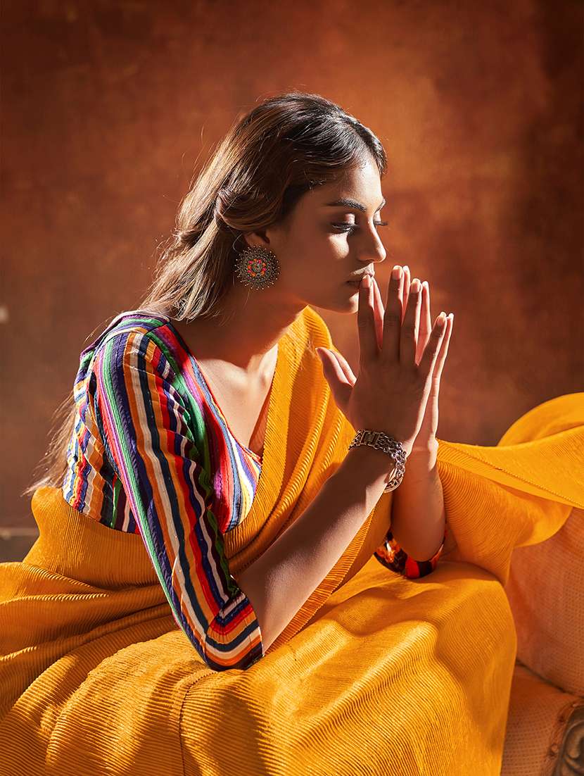 women's self design yellow colored saree - 18390542 -  Standard Image - 1