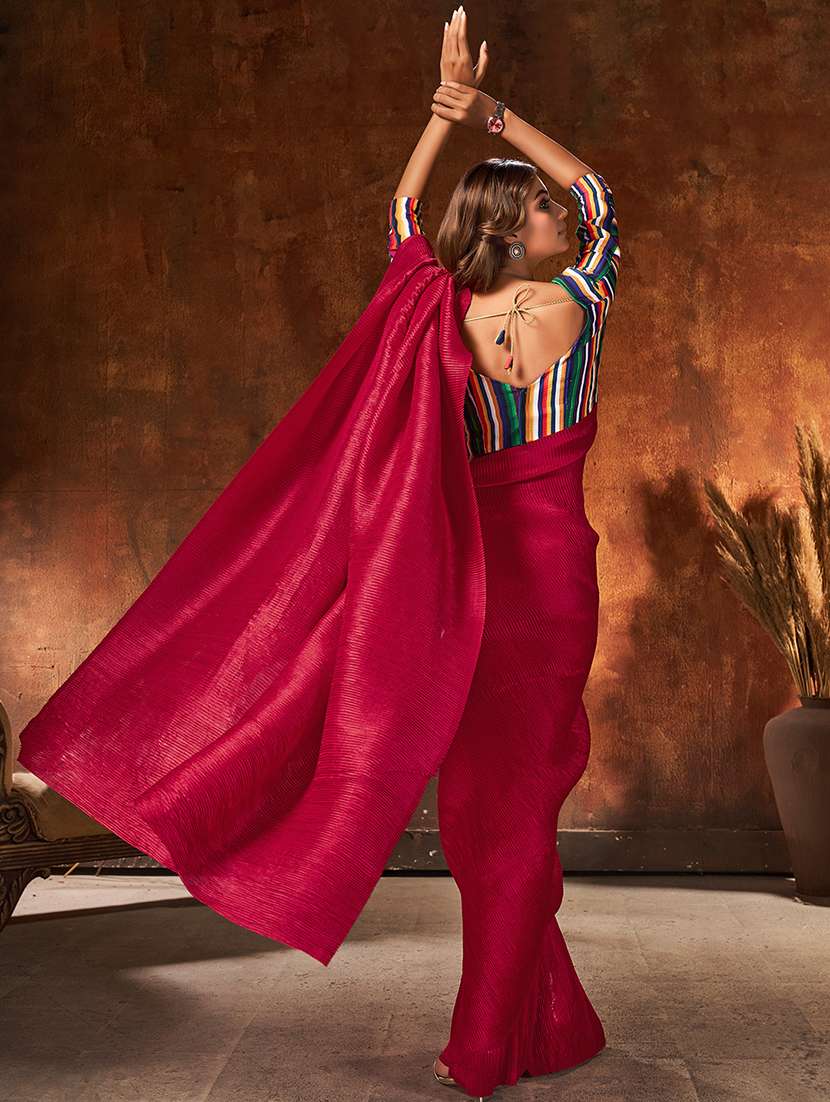 women's solid maroon colored saree - 18390546 -  Standard Image - 1