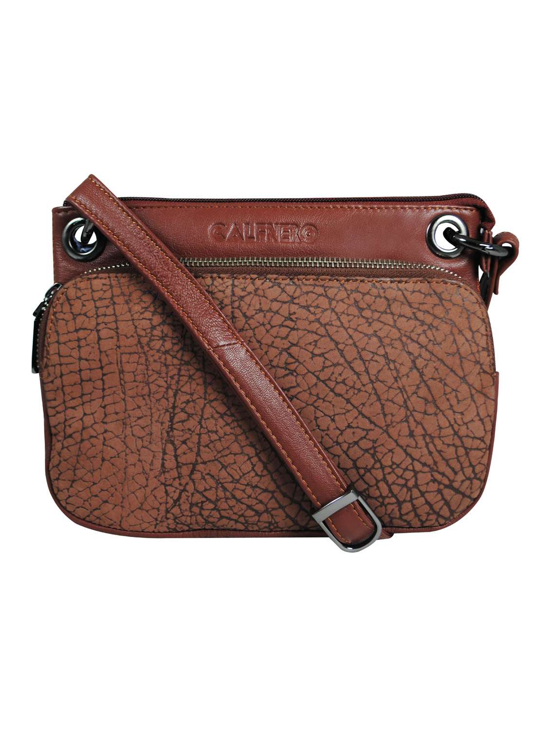 brown textured regular sling bag
