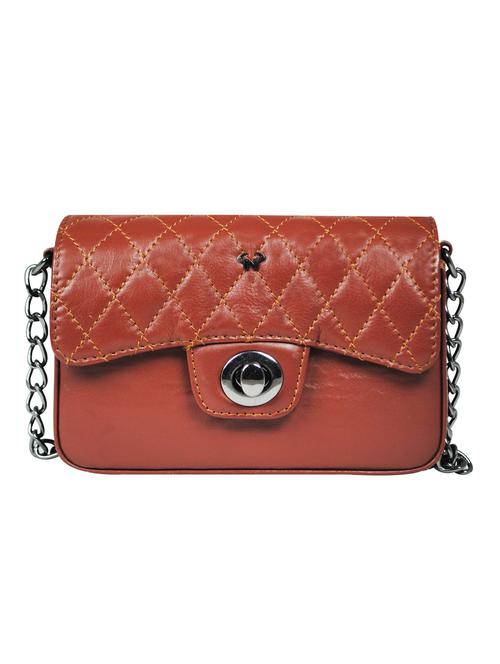 brown textured regular sling bag - 18390602 - Standard Image - 0