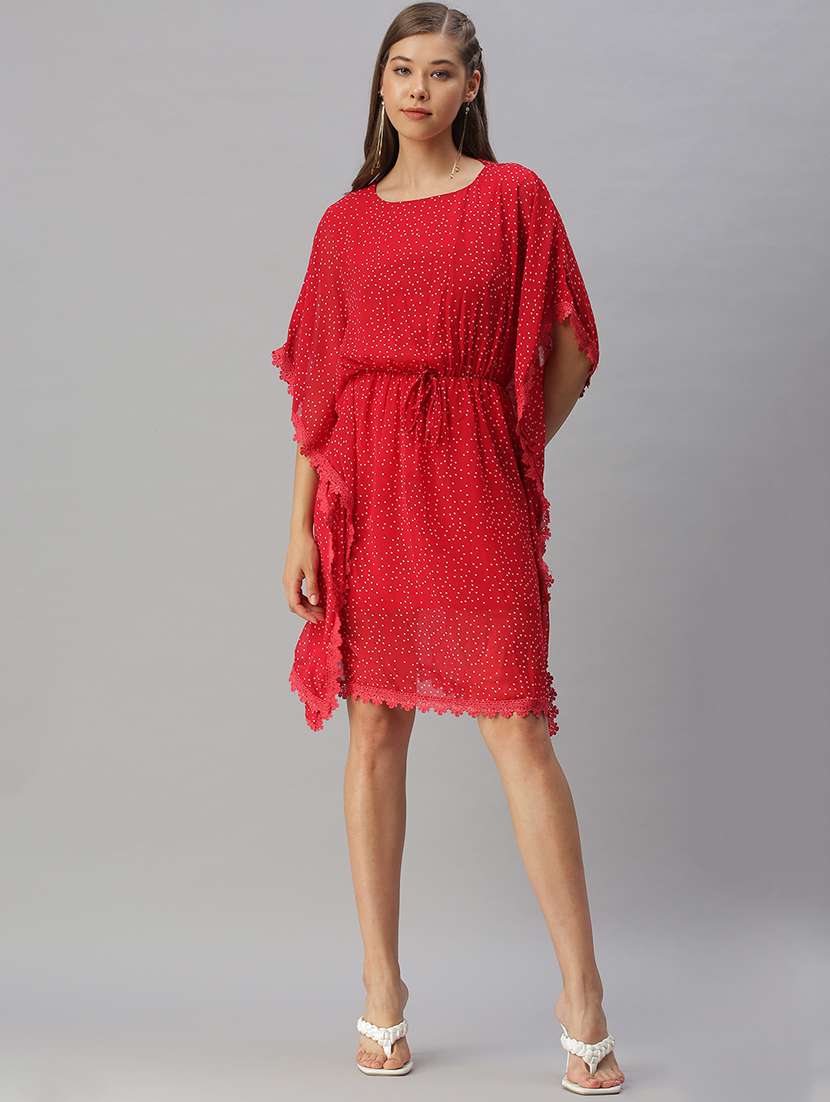 round neck polka dots straight dress