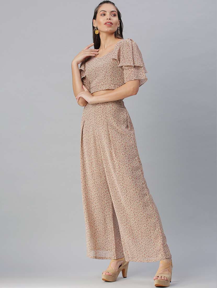 sweet heart neck printed top and palazzos set set - 18390821 -  Standard Image - 1