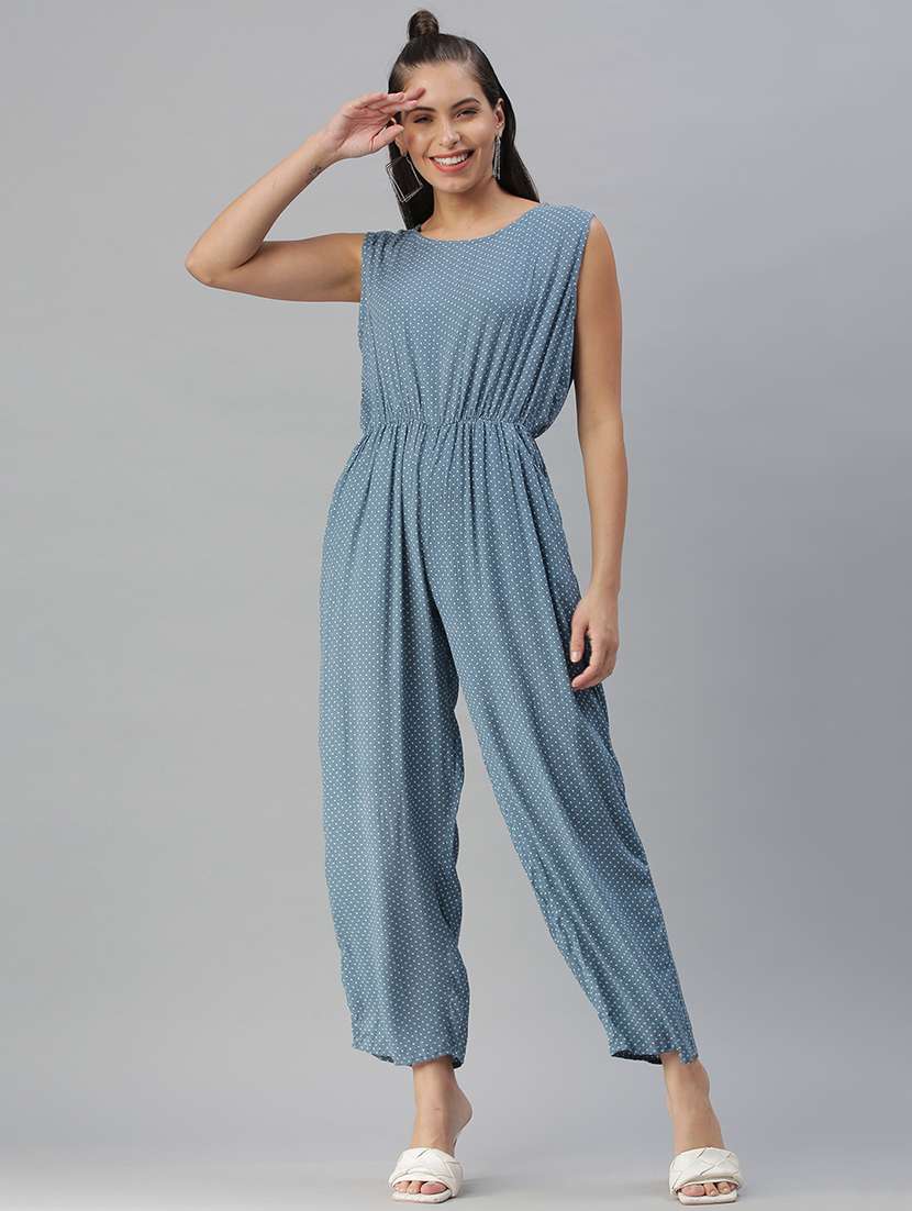 round neck printed full leg jumpsuit