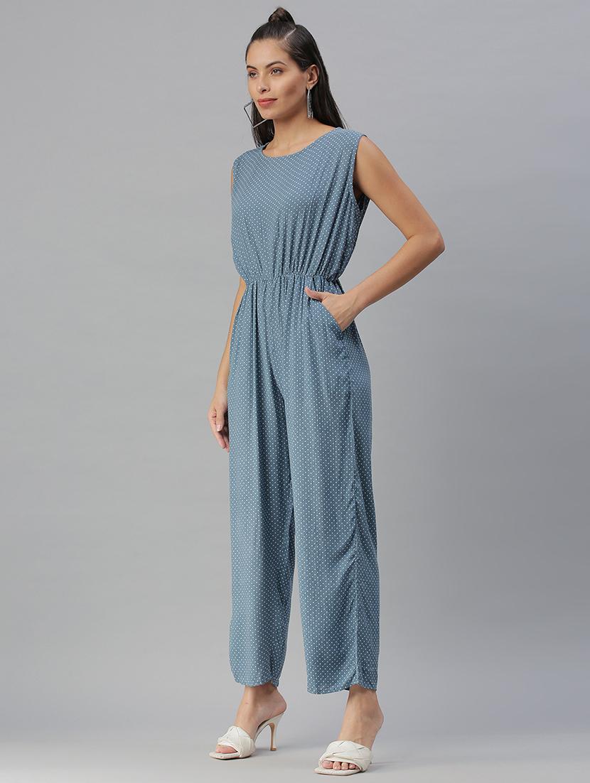 round neck printed full leg jumpsuit - 18390887 - Standard Image - 1