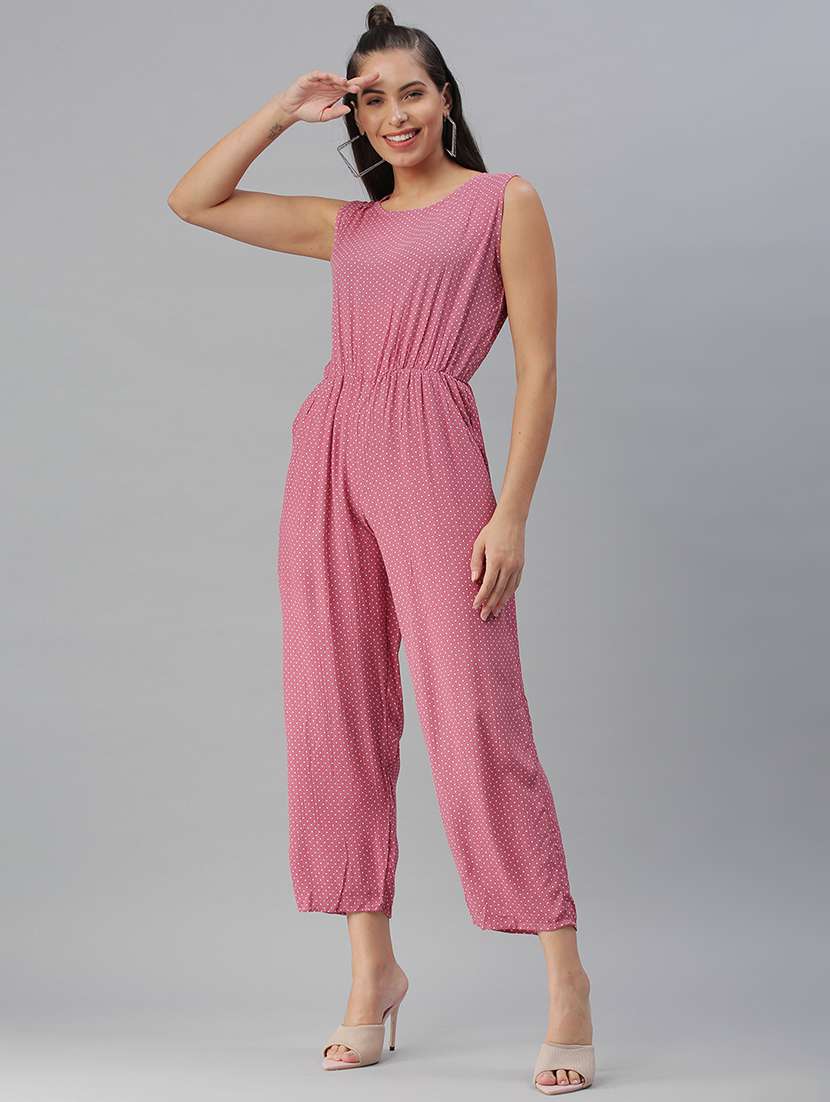 round neck printed full leg jumpsuit