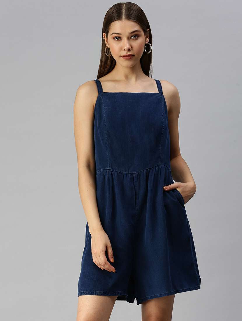 square neck solid romper 