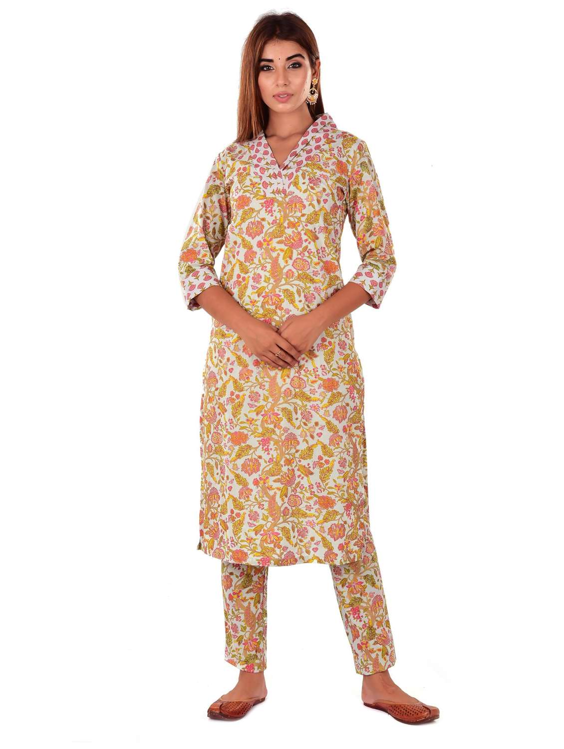 multi colored cotton kurta pant  set